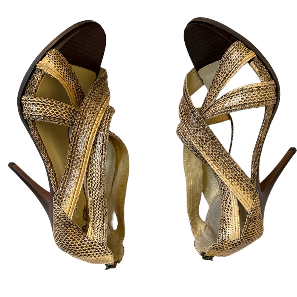 Leon Max Python Cream/ Brown Strappy Stilettos - image 5